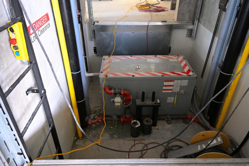 The elevators are being installed and tested.